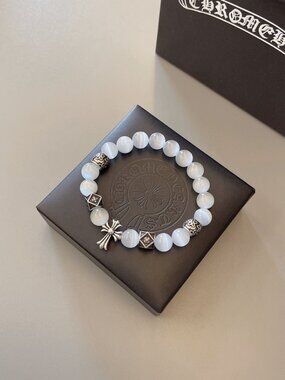 Chrome Hearts Cat Eye Bead Cross Charm Bracelet